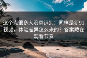 这个点很多人没意识到：同样是新91视频，体验差异怎么来的？答案藏在观看节奏