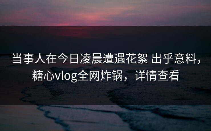 当事人在今日凌晨遭遇花絮 出乎意料，糖心vlog全网炸锅，详情查看